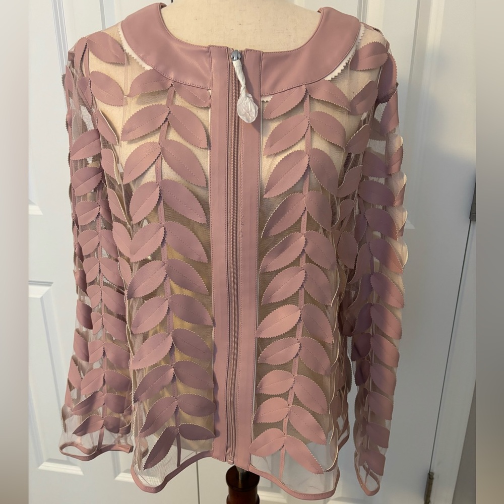 BEAUTIFUL COLLEEN LOPEZ VEGAN LEATHER LEAF AND MESH MAUVE JACKET SIZE XL